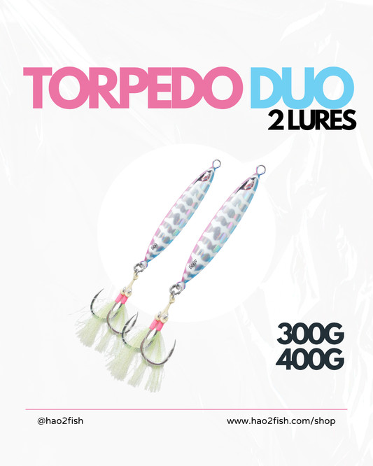 Hao2Fish Torpedo Duo 300g and 400g lead tuna jigs, the in-stock depth-selection system for night jigging