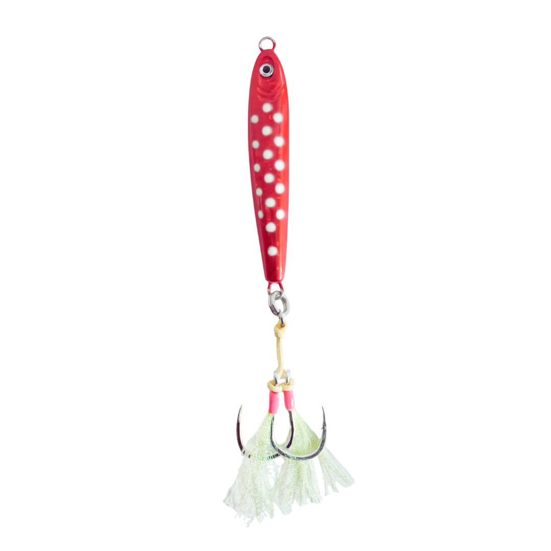 Moon Drop Tungsten Jig Red Glow Dots 250g for tuna fishing and yellowtail fishing.