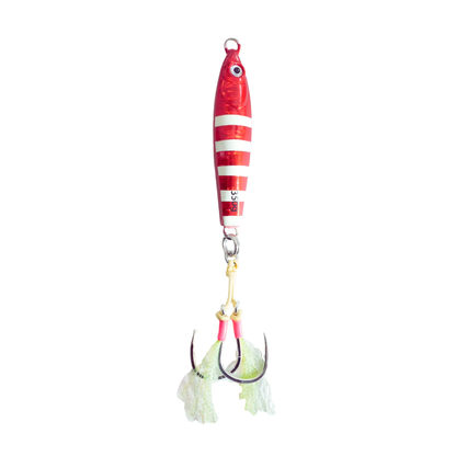Tungsten Tiger Red Glow Stripes Tuna Jig 350g for tuna fishing. UV Glow