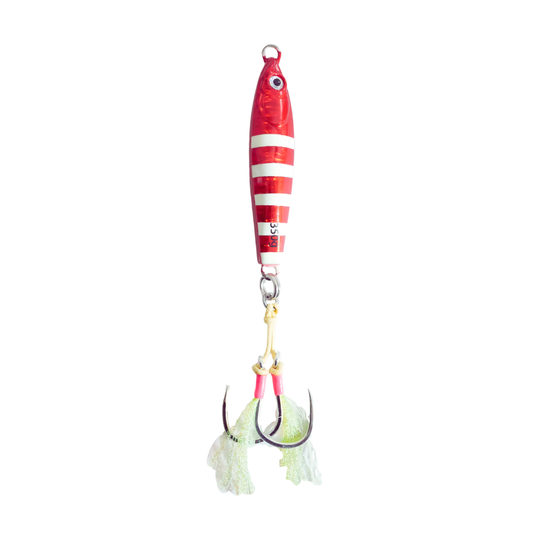 Tungsten Tiger Red Glow Stripes Tuna Jig 350g for tuna fishing. UV Glow